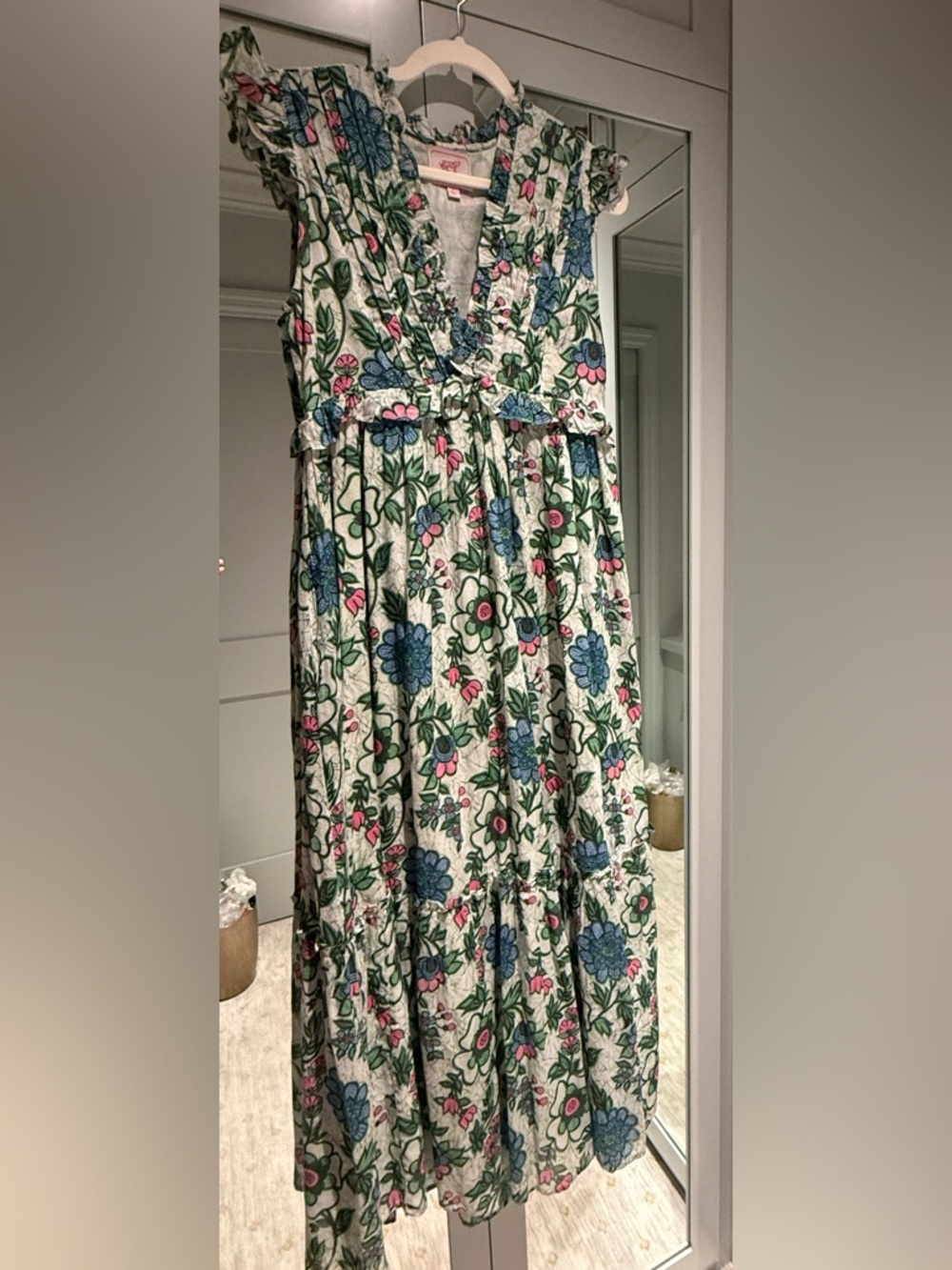 Banjanan Floral Maxi Dress in Cream, Blue & Pink
